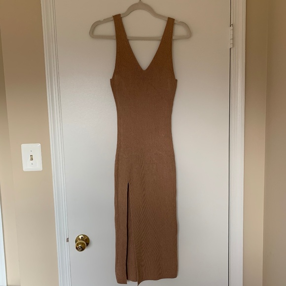 Ribbed Bodycon Dress With Slit - Picture 1 of 5